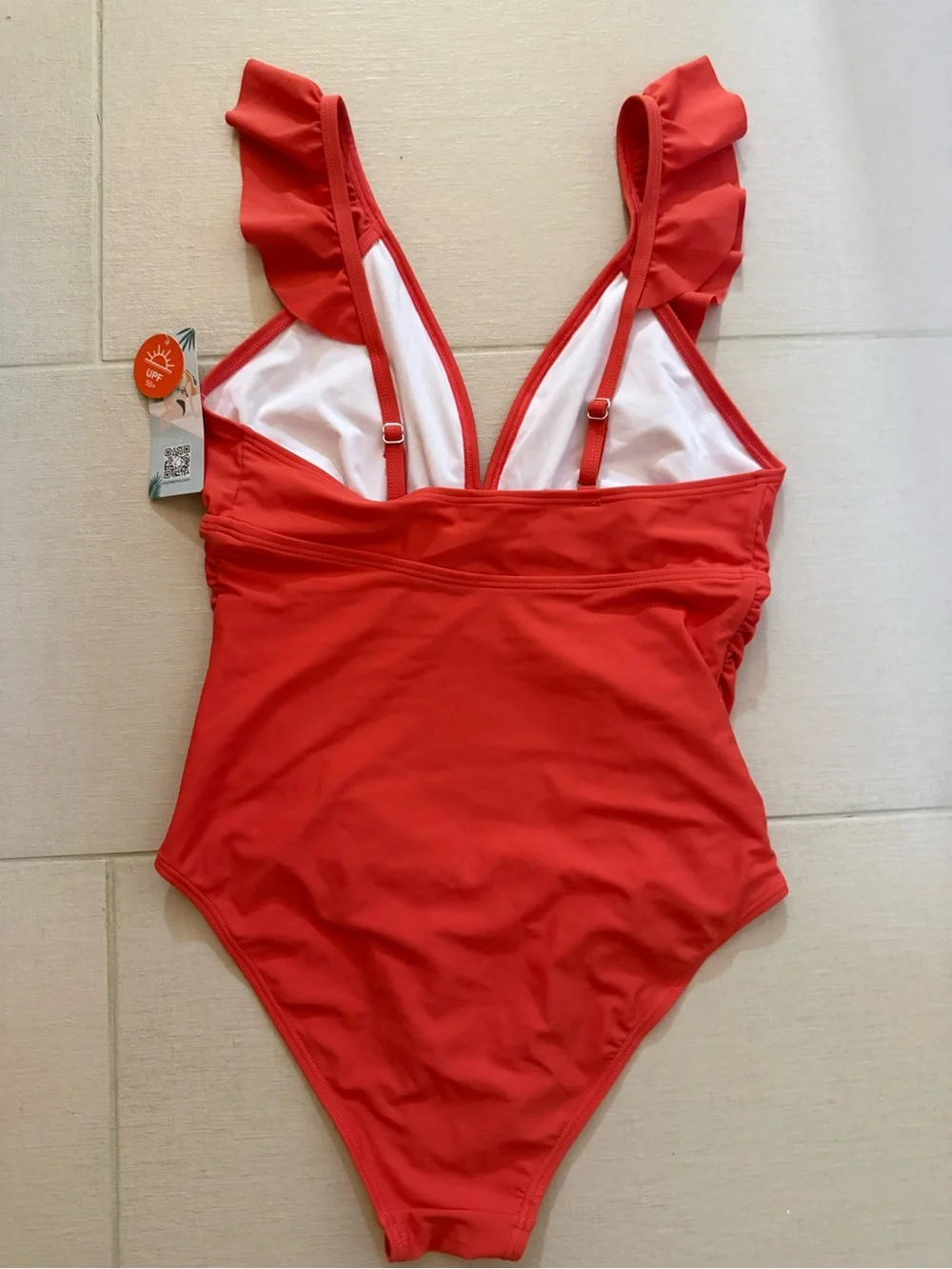 Ruffled V-Neck One-Piece Swimsuit in Red